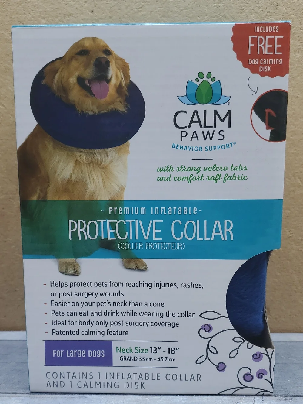 Calm Paws Premium Inflatable Protective Collar in Navy Blue Size Large NIP